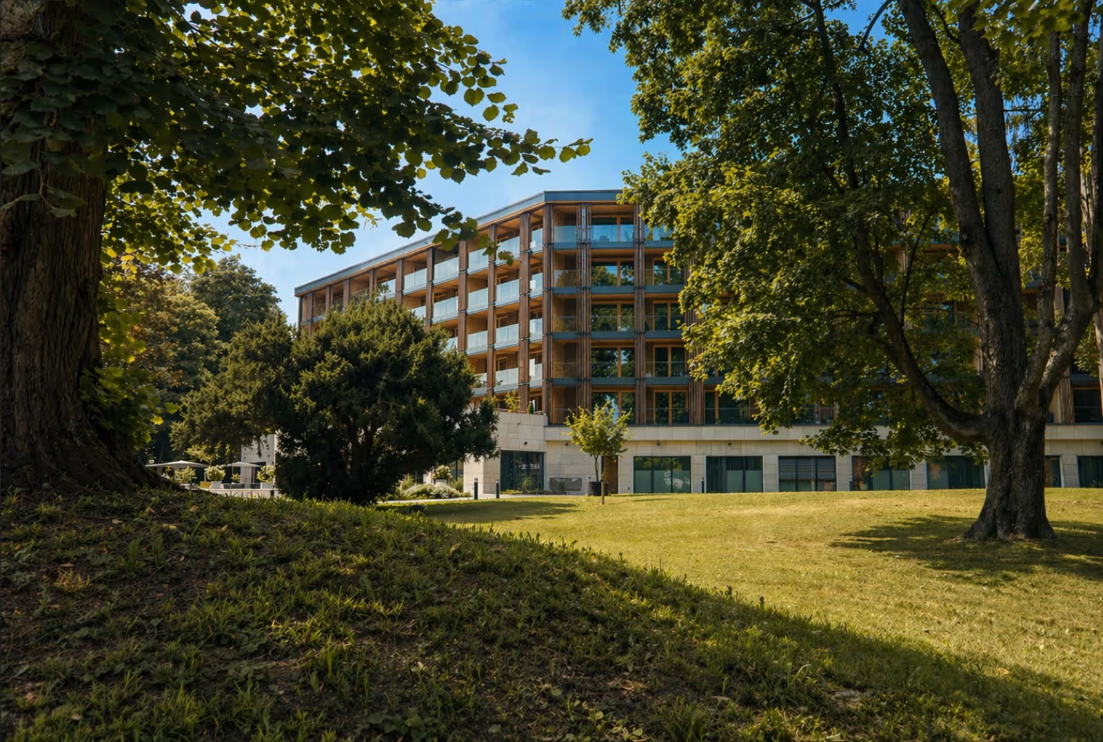 Buff Medical Resort in its lakeside park.