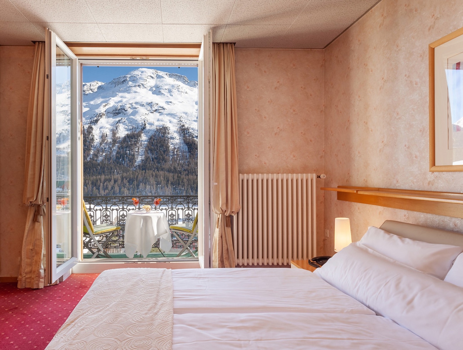 Hotel Eden, St. Moritz — a room opening onto the mountains.