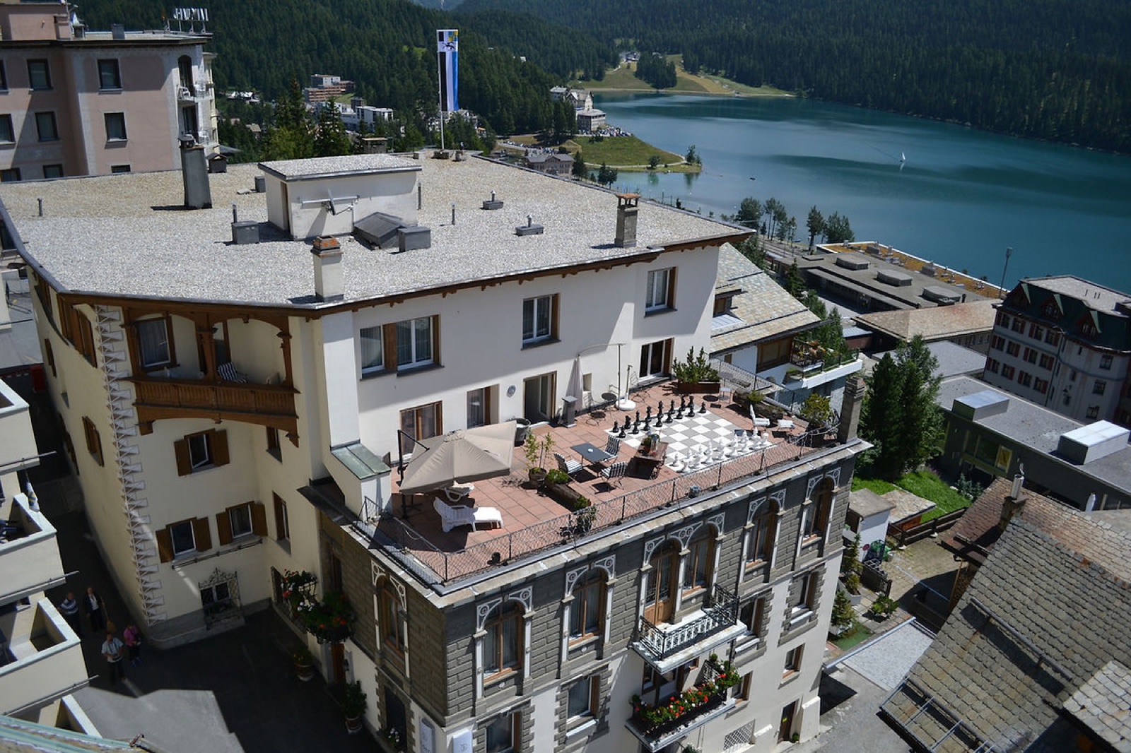 Hotel Eden rooftop terrace overlooking the lake.